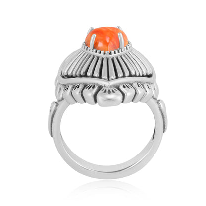 Sterling Silver Orange Spiny Oyster Bold Heart Ring, Sizes 5 to 10