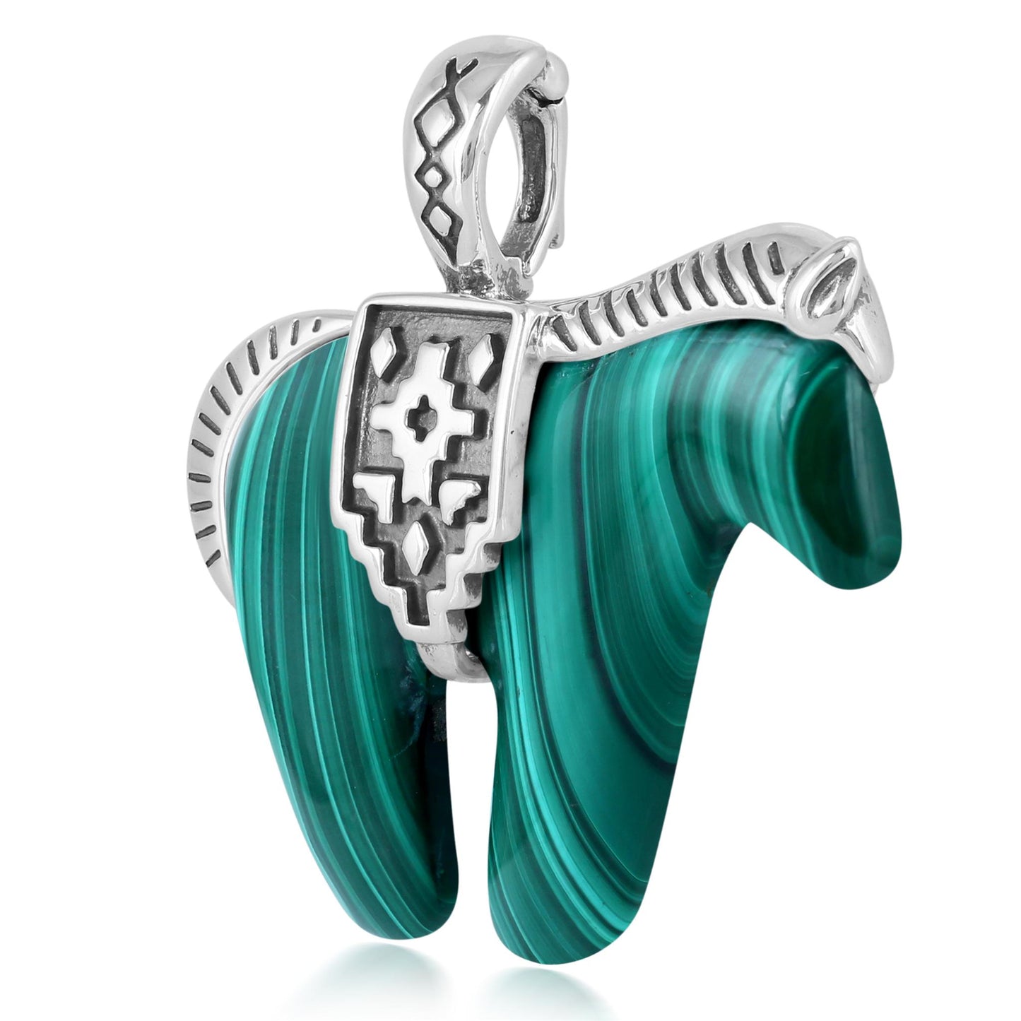 Sterling Silver Malachite Spirit Horse Pendant Enhancer