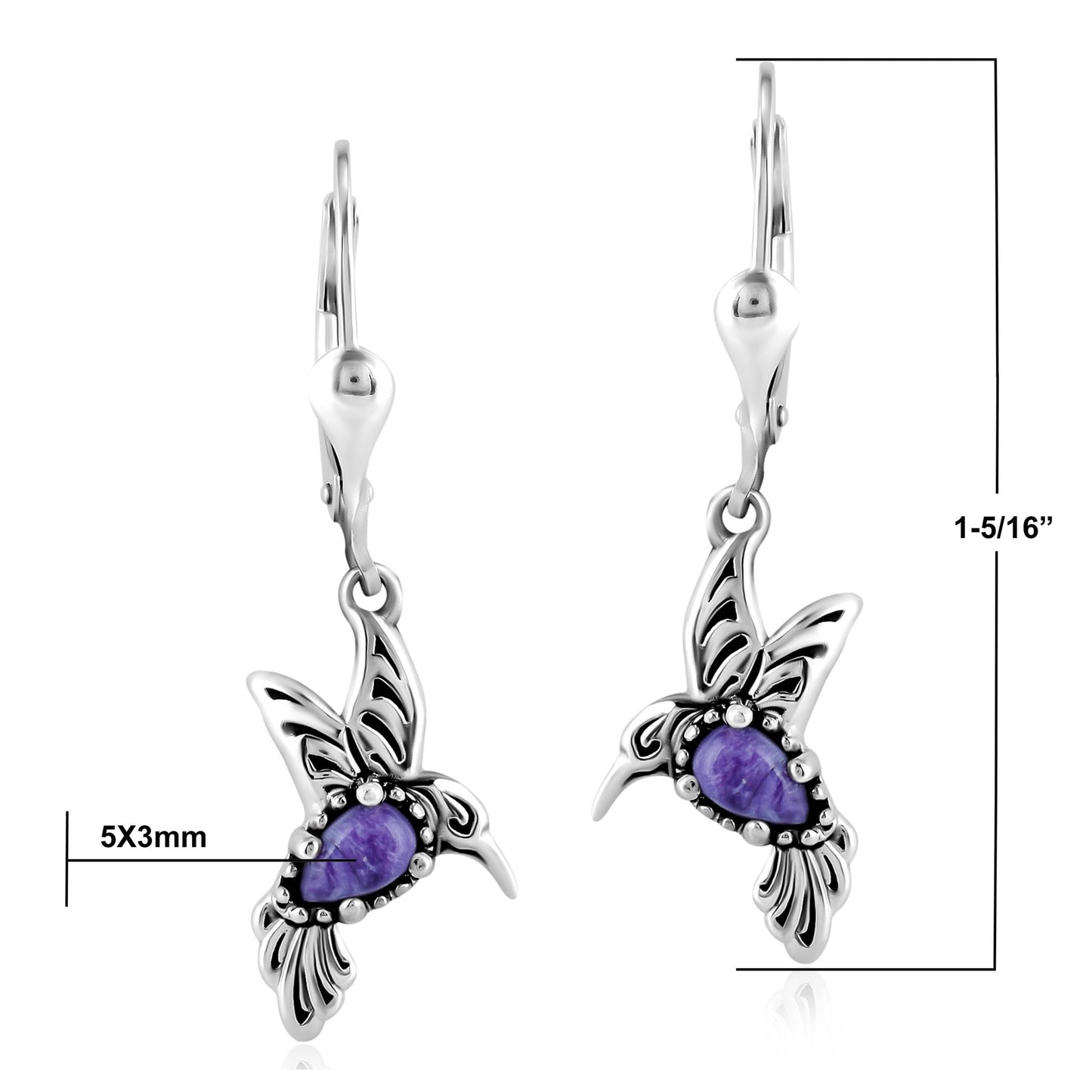 EXCLUSIVELY OURS! Sterling Silver Charoite Hummingbird Dangle Earrings