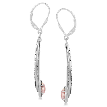 Sterling Silver Rhodochrosite Pear-Cut Long Oval Lever Back Dangle Earrings