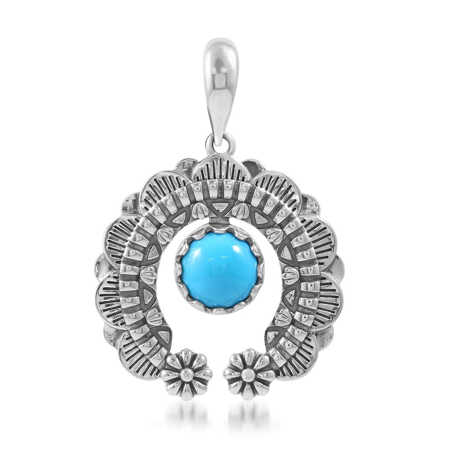 Sterling Silver Sleeping Beauty Turquoise Round Cut Naja Pendant Enhancer