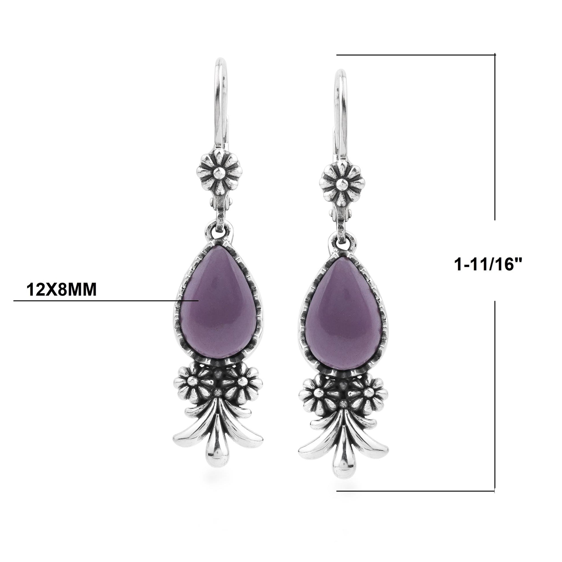 Sterling Silver Phosphosiderite Teardrop Concha Squash Blossom Dangle Earrings