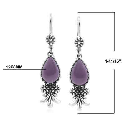 Sterling Silver Phosphosiderite Teardrop Concha Squash Blossom Dangle Earrings