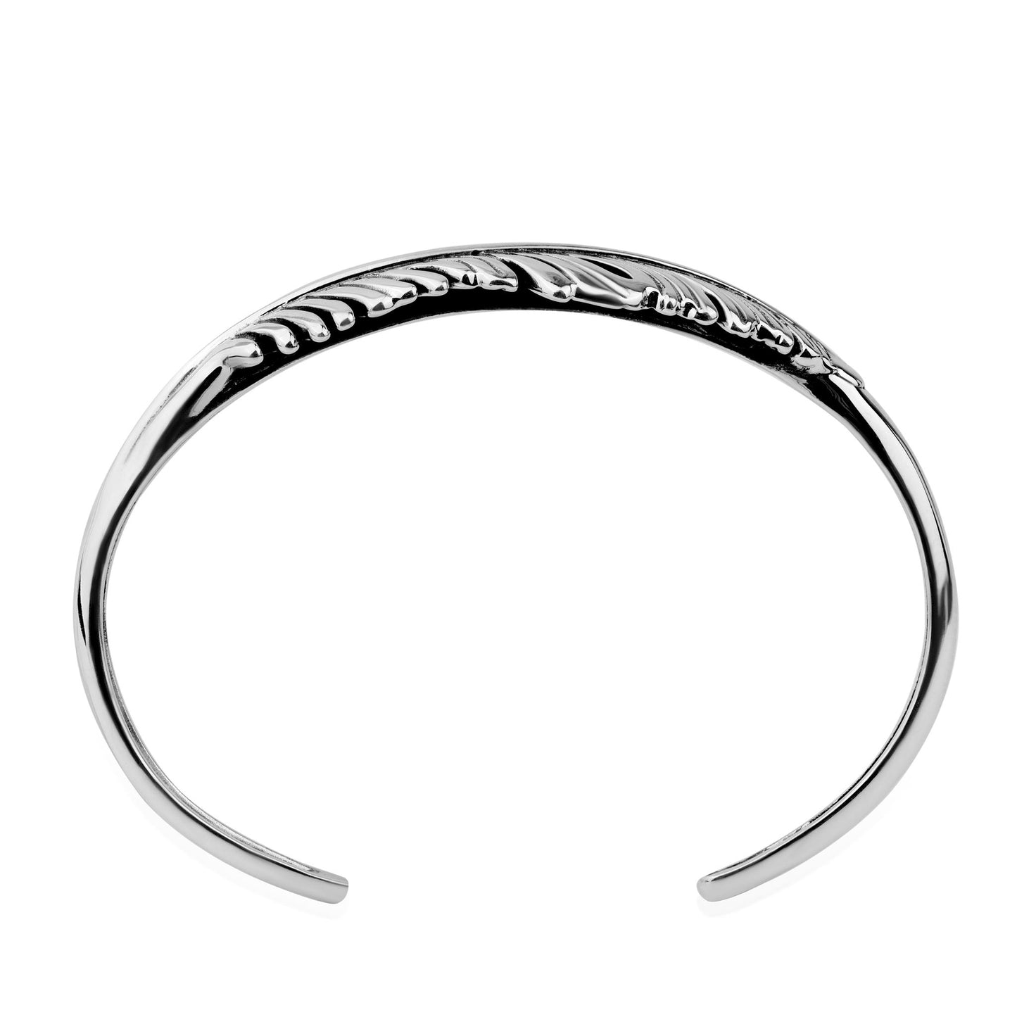 Sterling Silver Feather Design Cuff Bracelet, Sizes Small to Large