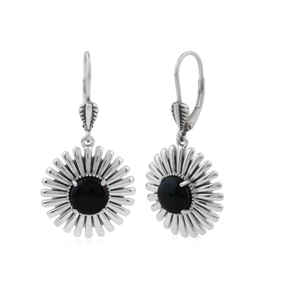  Sterling Silver Black Onyx Concha Ray Earrings