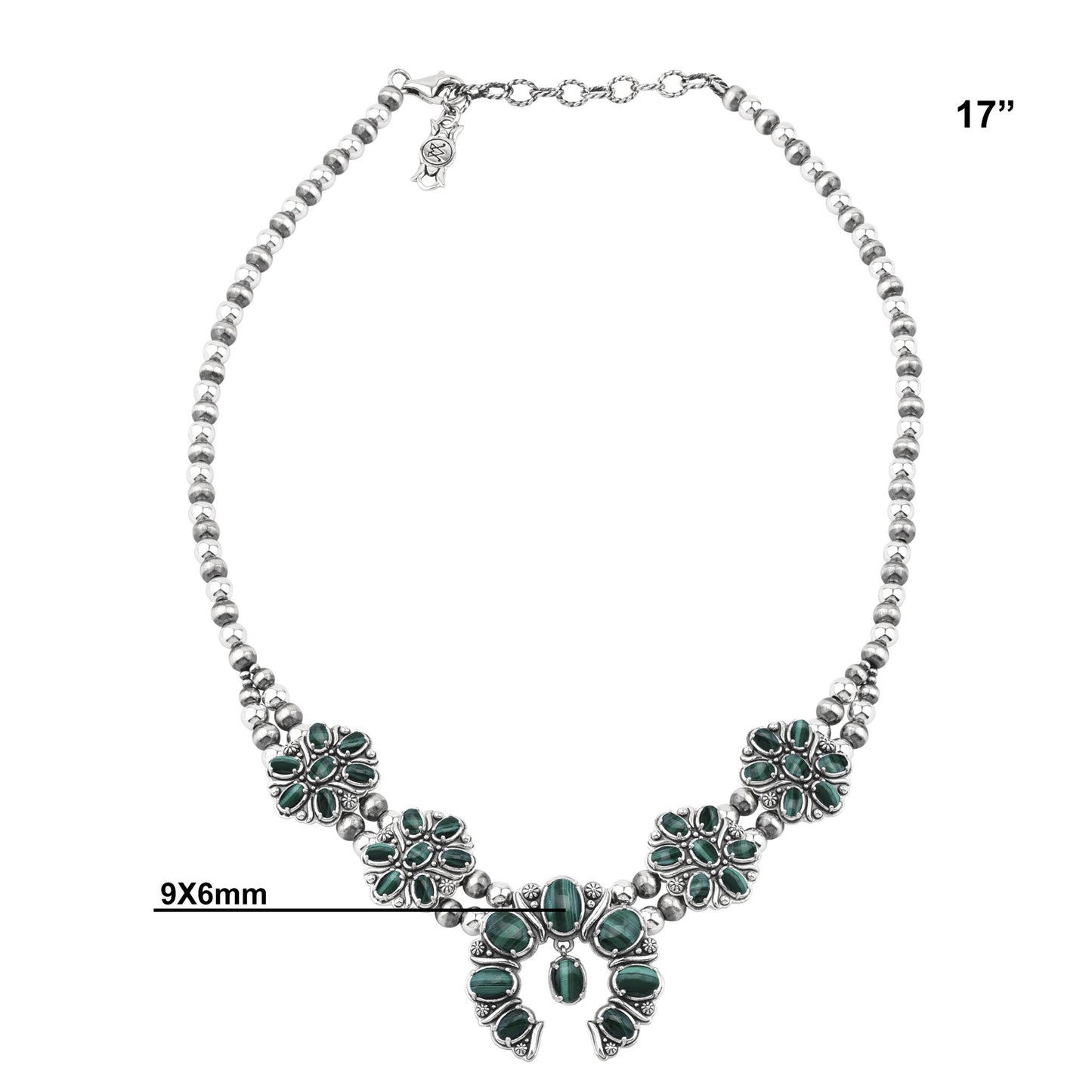  Sterling Silver Malachite Oval Cluster Naja Necklace