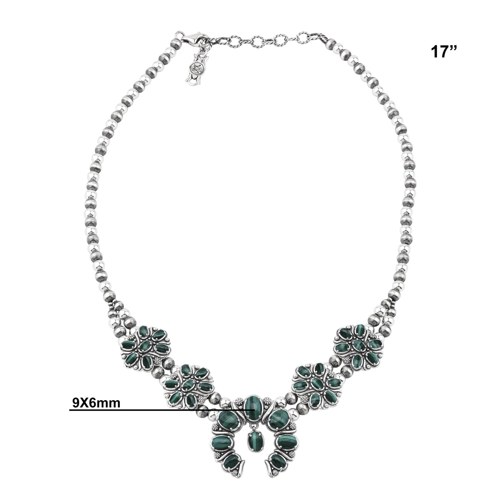  Sterling Silver Malachite Oval Cluster Naja Necklace