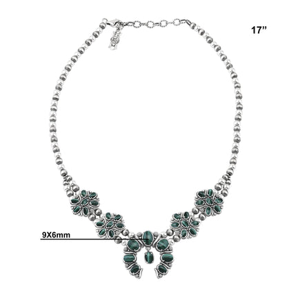  Sterling Silver Malachite Oval Cluster Naja Necklace