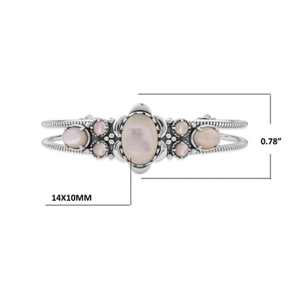  Sterling Silver White Mother of Pearl Oval and Round Open Cuff Bracelet