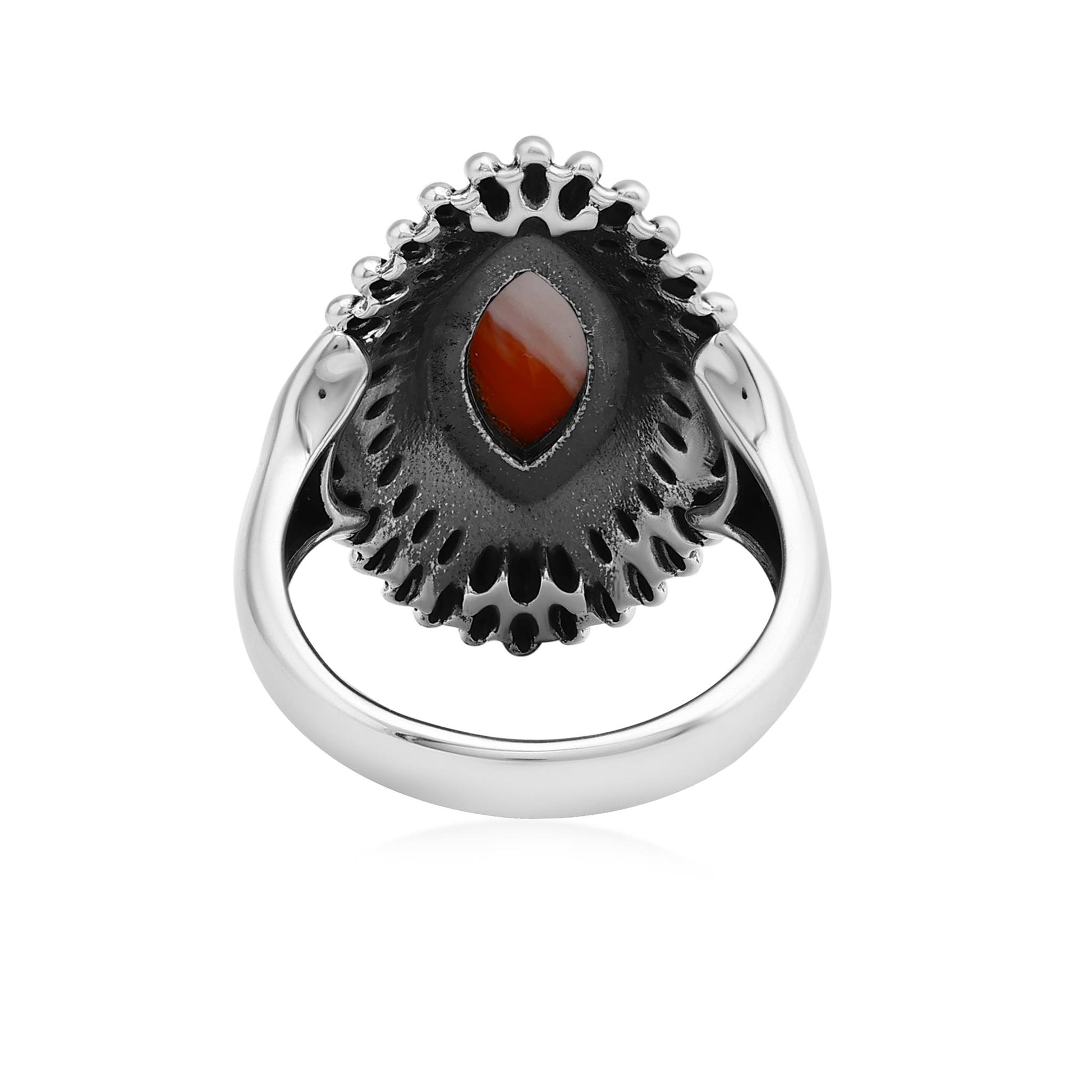 Sterling Silver Orange Spiny Oyster Marquise Cut Rope and Bead Ring