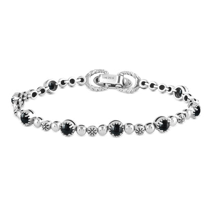 Sterling Silver Black Onyx Round Beaded Bracelet