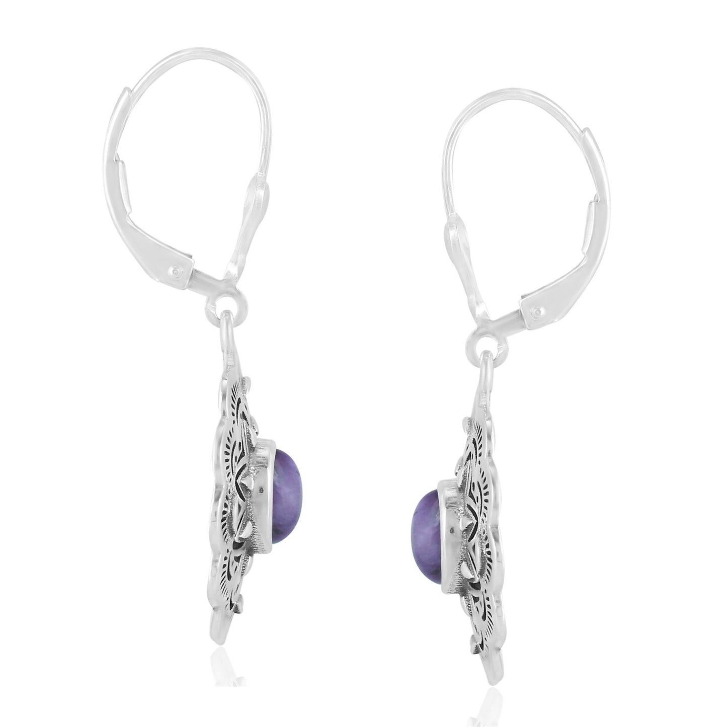 EXCLUSIVELY OURS! Sterling Silver Charoite Concha Dangle Earrings