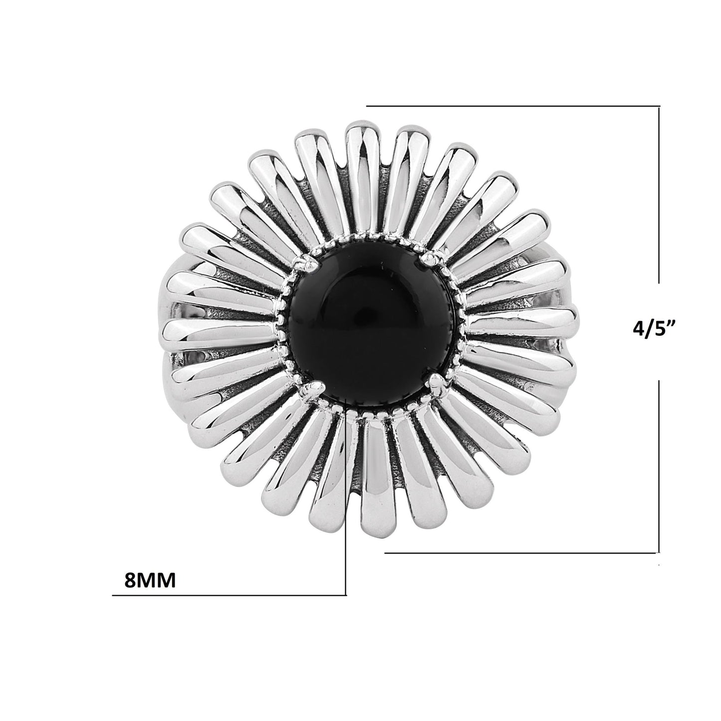  Sterling Silver Black Onyx Concha Ray Ring