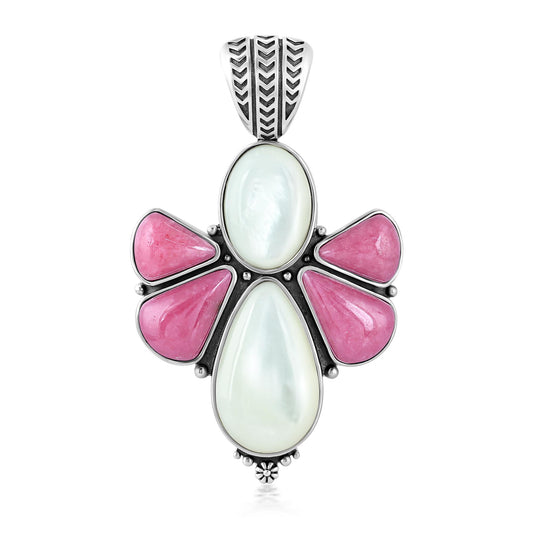 Sterling Silver White Mother of Pearl and Rhodonite Angel Pendant Enhancer 