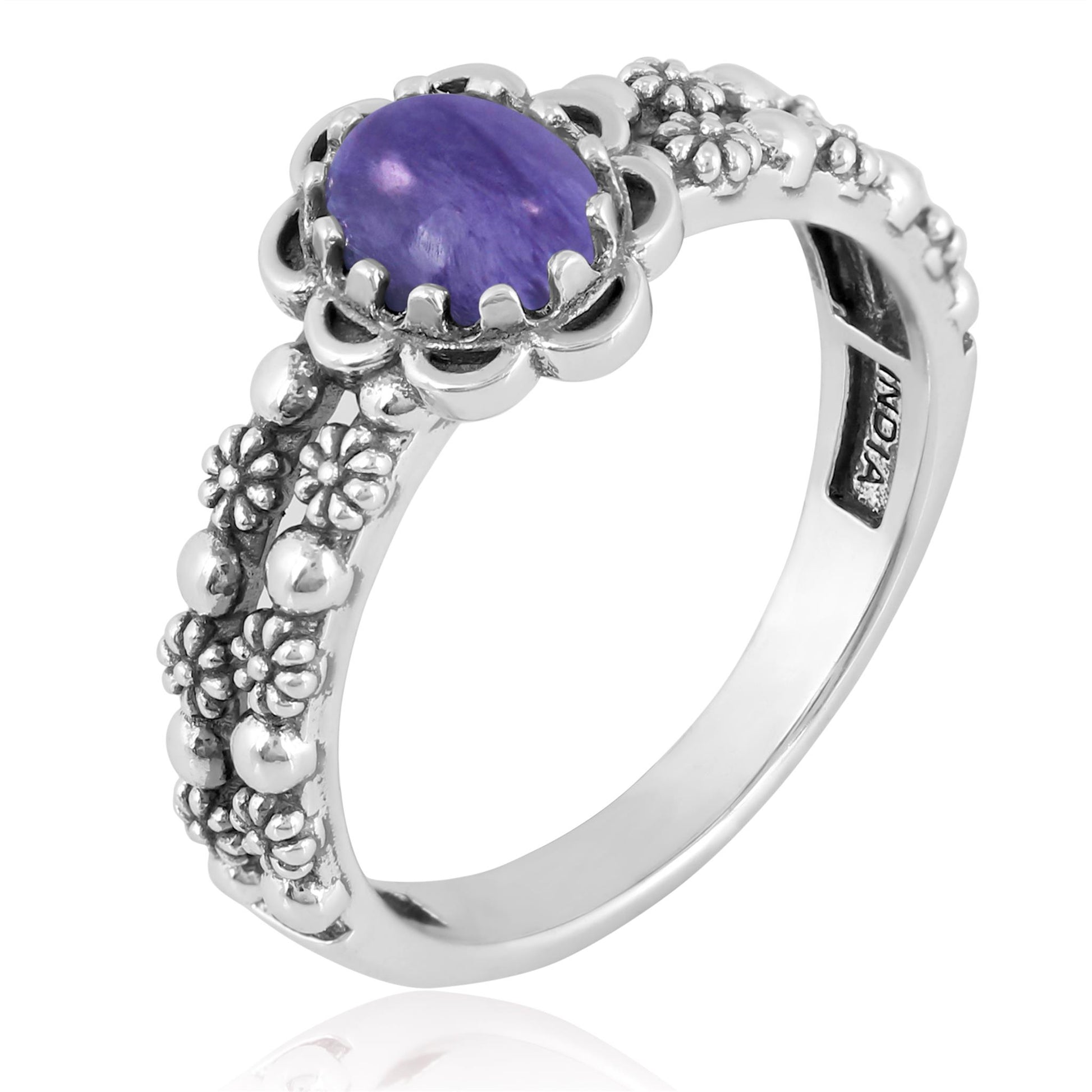 EXCLUSIVELY OURS! Sterling Silver Charoite Double Row Concha Flower Ring