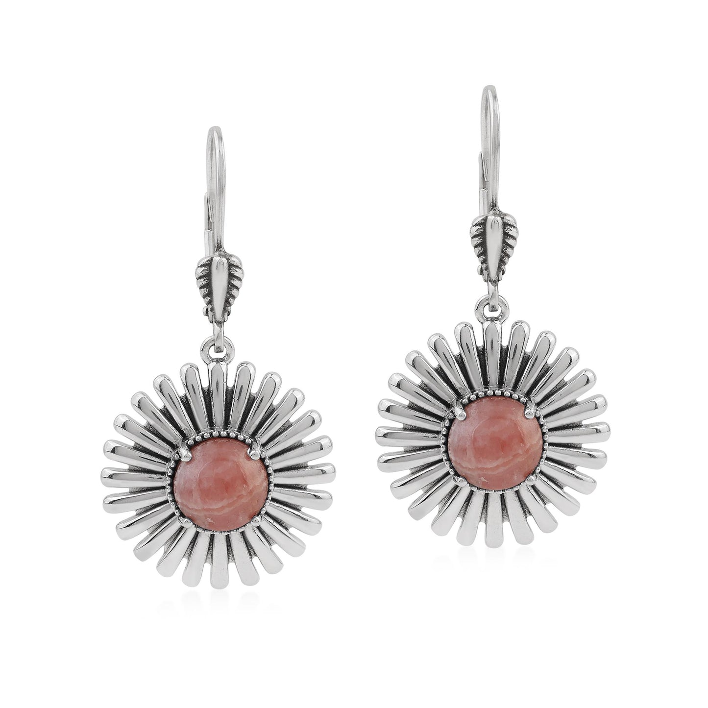  Sterling Silver Rhodochrosite Concha Ray Earrings