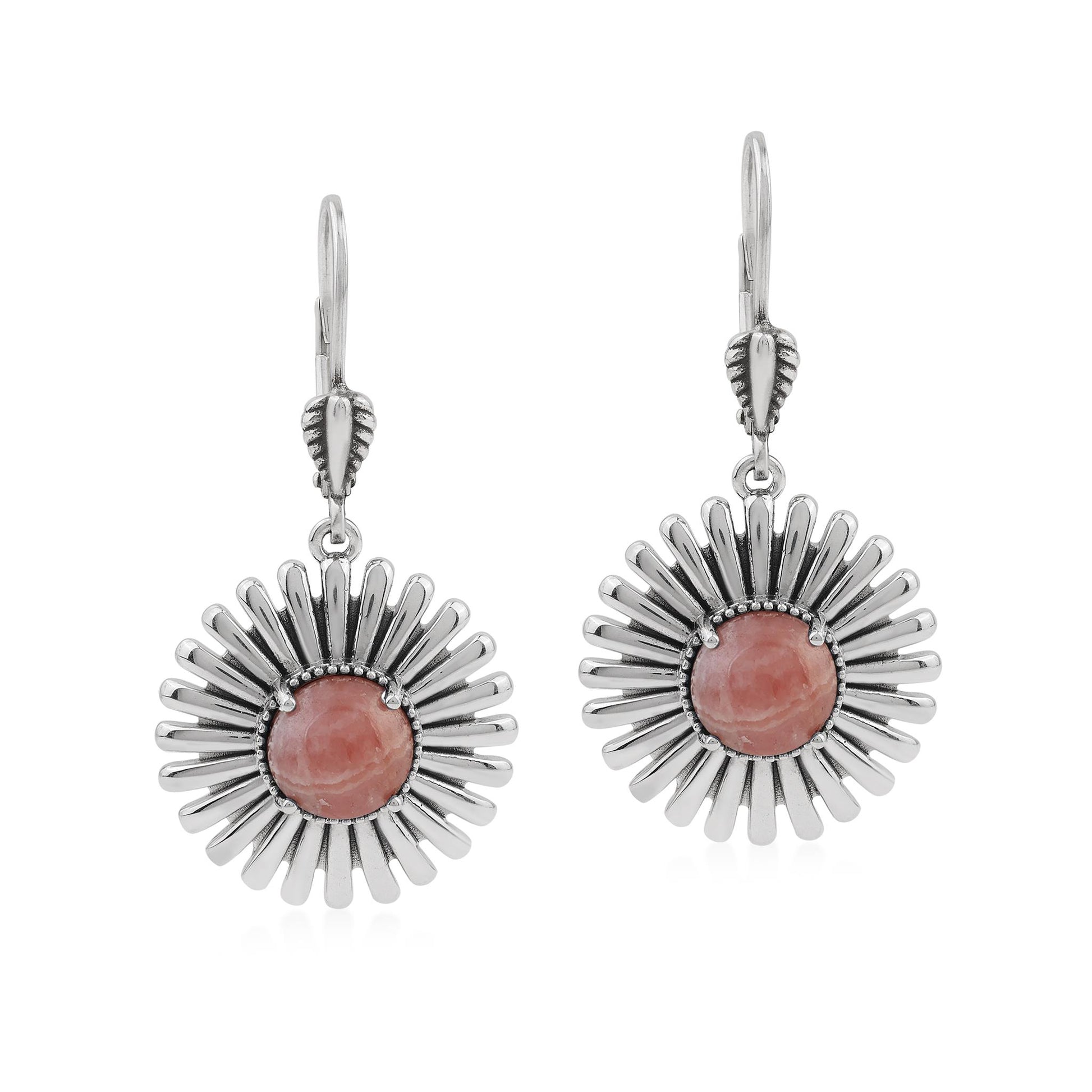  Sterling Silver Rhodochrosite Concha Ray Earrings