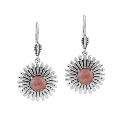  Sterling Silver Rhodochrosite Concha Ray Earrings