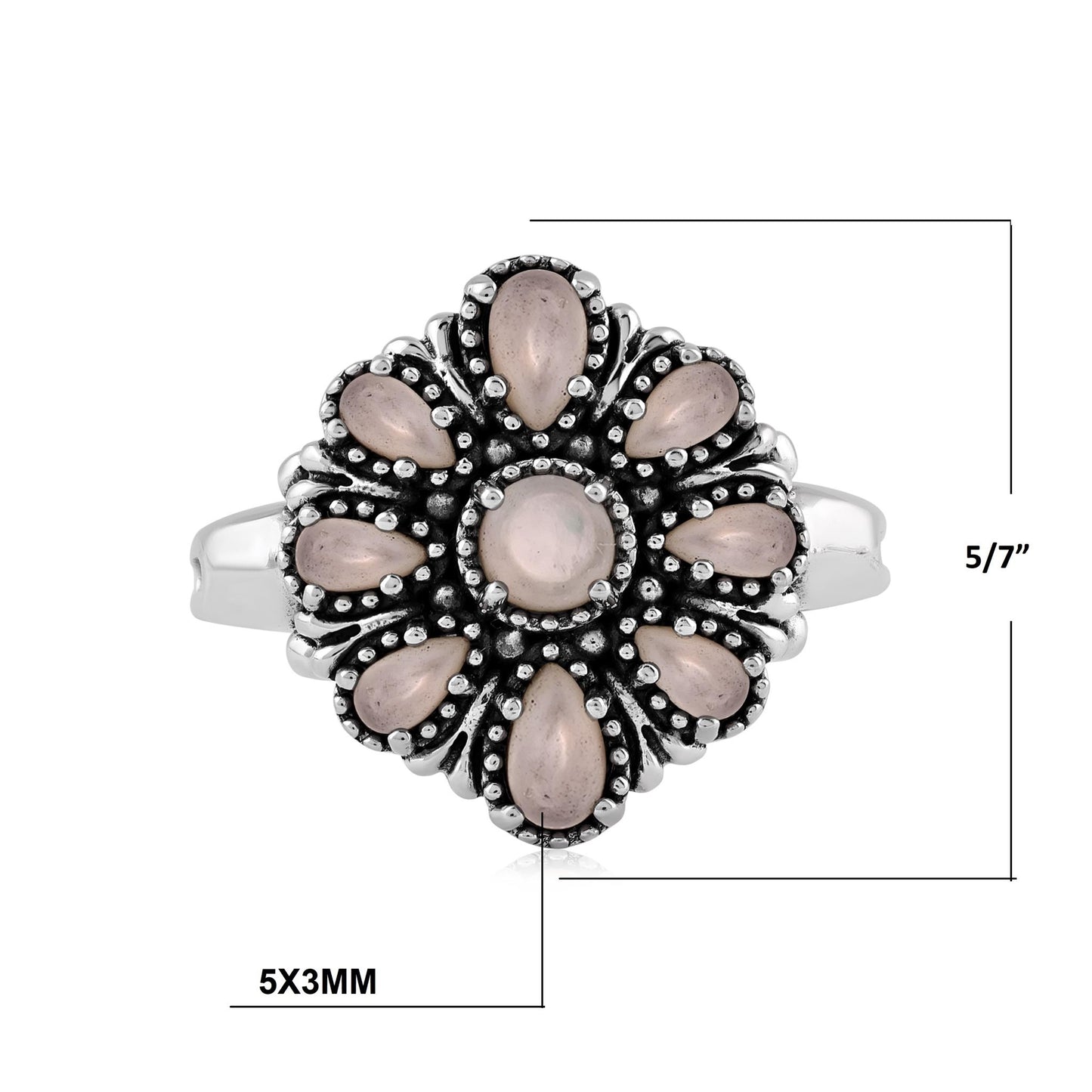  Sterling Silver White Mother of Pearl Flower Cluster Ring