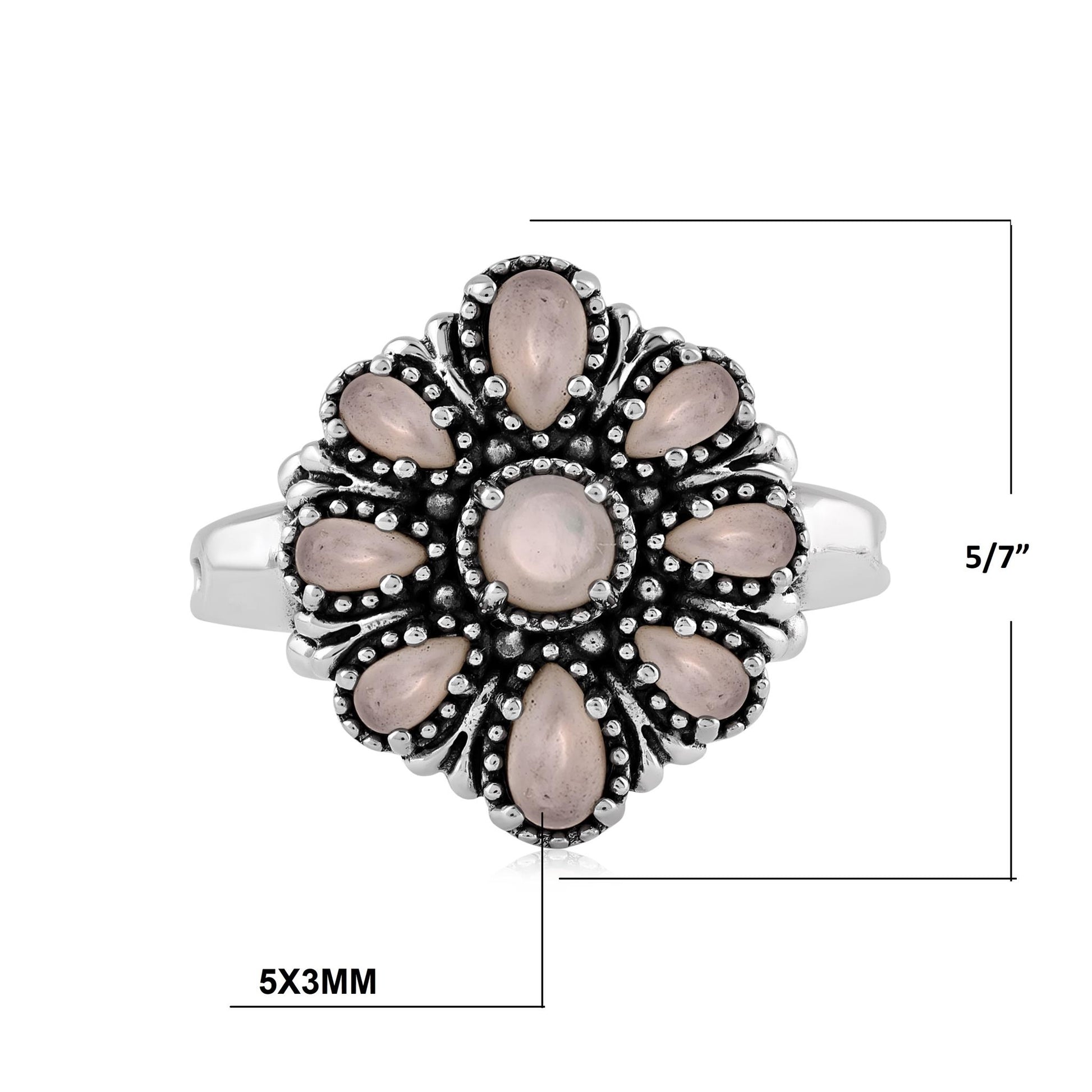  Sterling Silver White Mother of Pearl Flower Cluster Ring