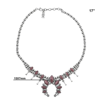  Sterling Silver Rhodochrosite Marquise-Cut Squash Blossom Necklace 