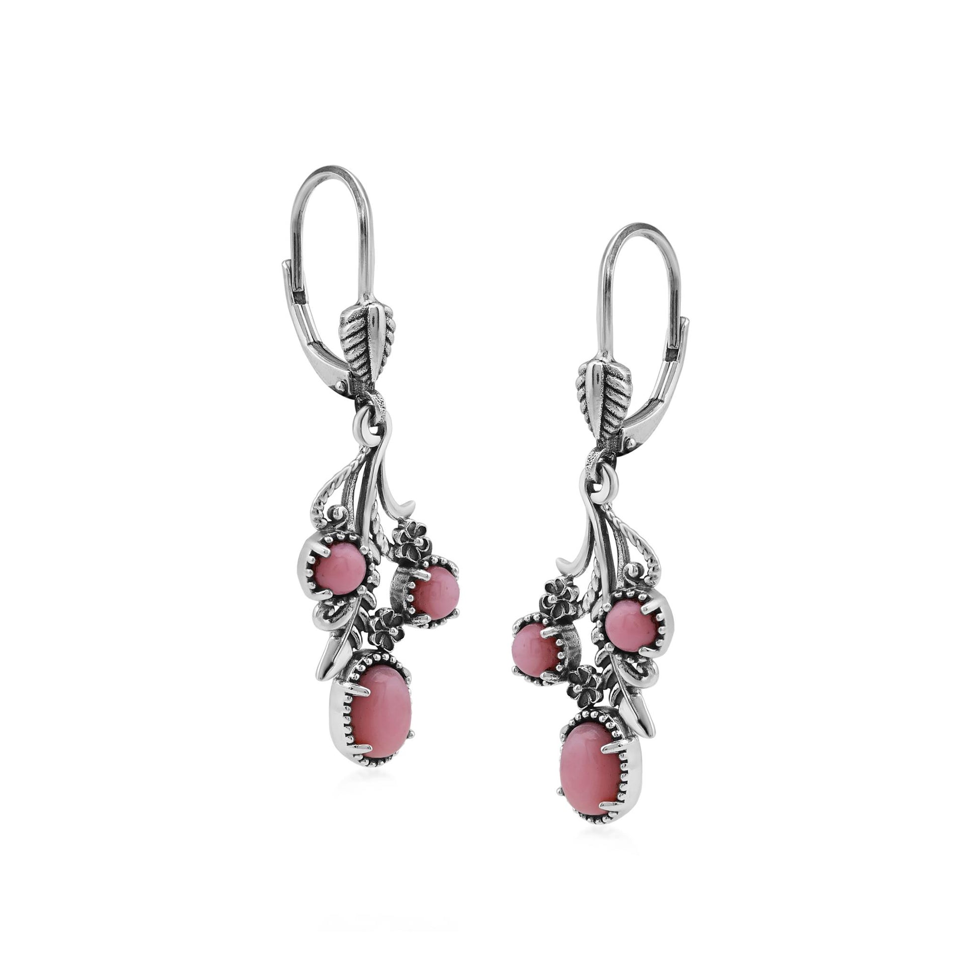 Sterling Silver Pink Concha Shell Leaf and Concha Cascading Earrings