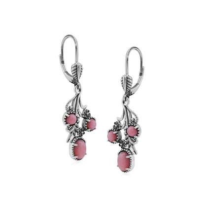 Sterling Silver Pink Concha Shell Leaf and Concha Cascading Earrings