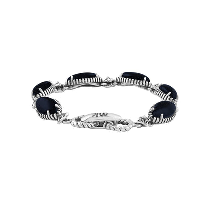  Sterling Silver Black Onyx Marquise Cut Link Bracelet