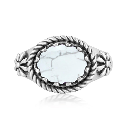 Sterling Silver White Howlite East West Ring