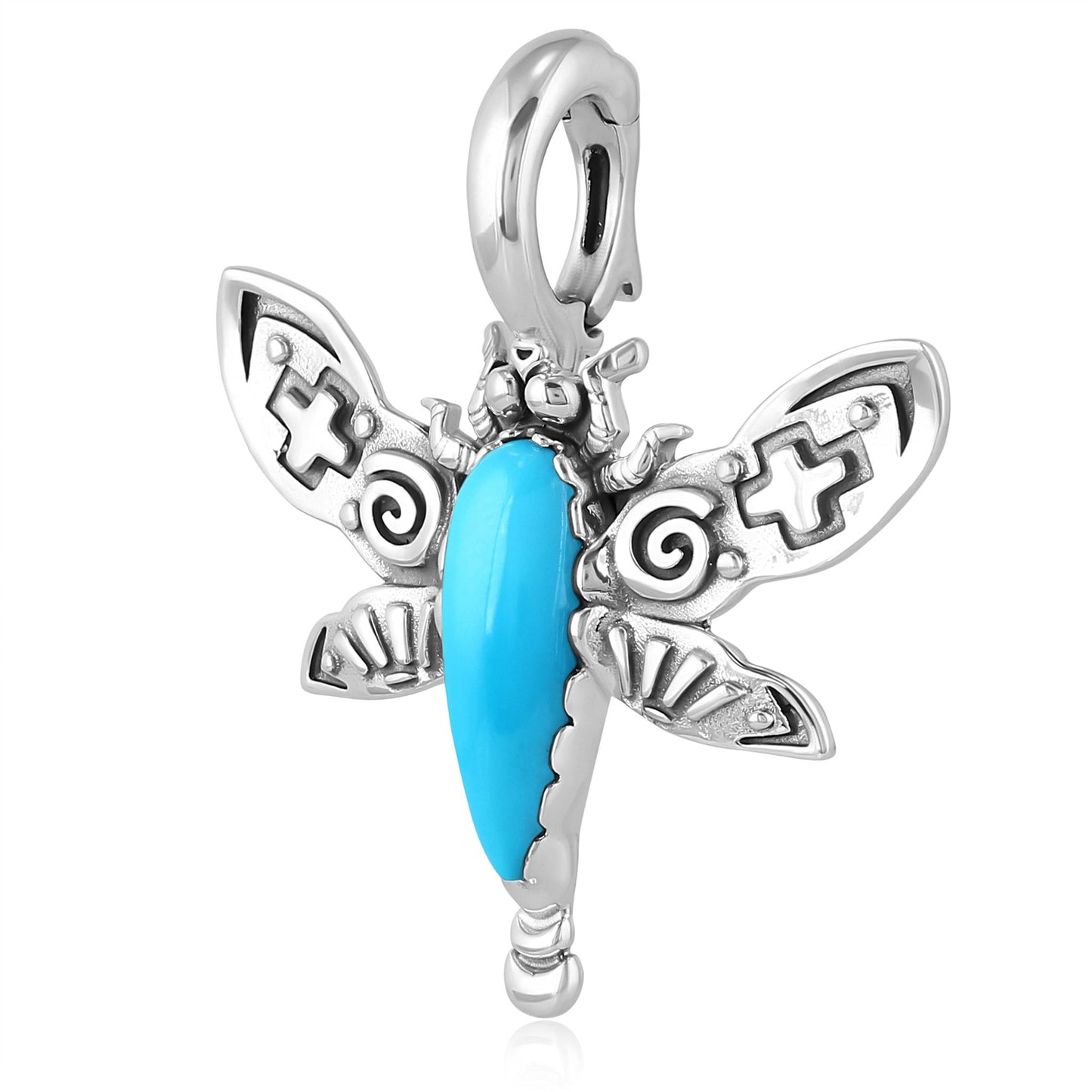 Sterling Silver Sleeping Beauty Turquoise Dragonfly Pendant Enhancer