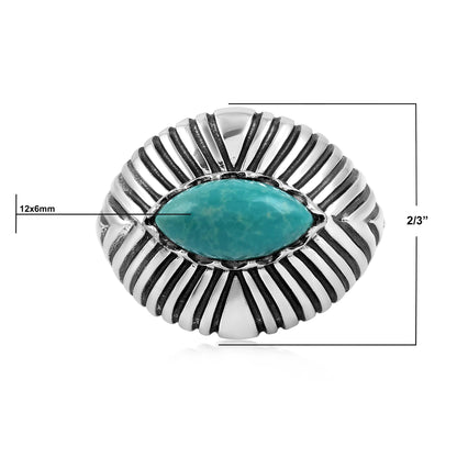 Sterling Silver Green Turquoise Marquise Gemstone Ribbed Ring