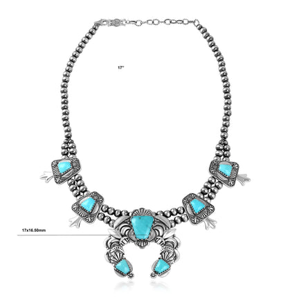LIMITED EDITION! Sterling Silver Kingman Turquoise Trapezoid Squash Blossom Necklace