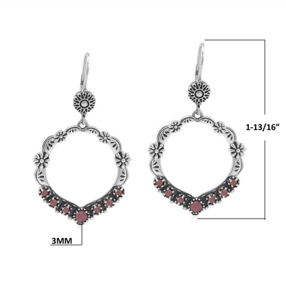 Sterling Silver Rhodonite Open Hoop Concha Lever Back Earrings