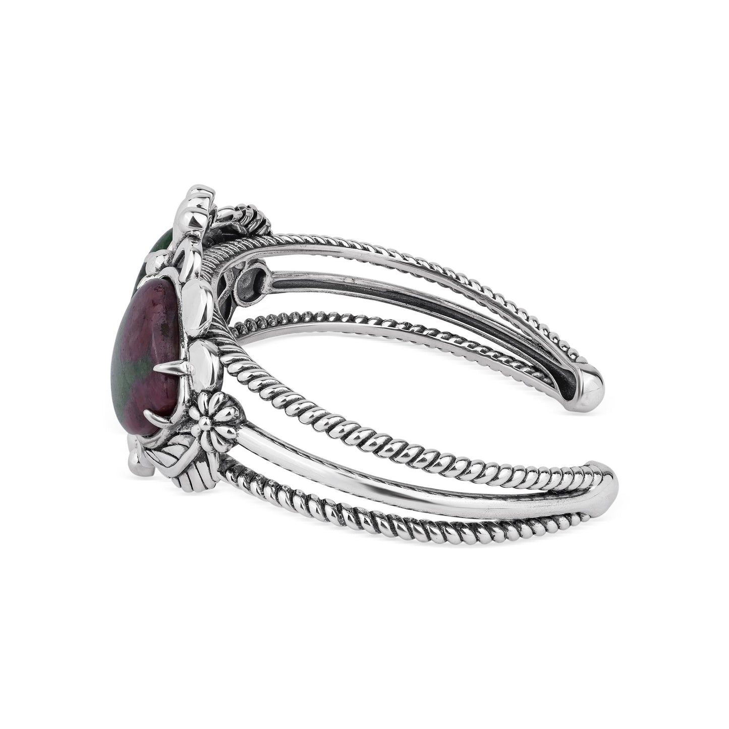 EXCLUSIVELY OURS! Sterling Silver Ruby Zoisite Double Heart Cuff Bracelet, Sizes Small to Large