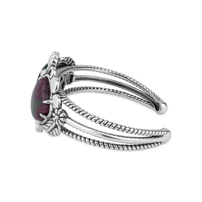 EXCLUSIVELY OURS! Sterling Silver Ruby Zoisite Double Heart Cuff Bracelet, Sizes Small to Large
