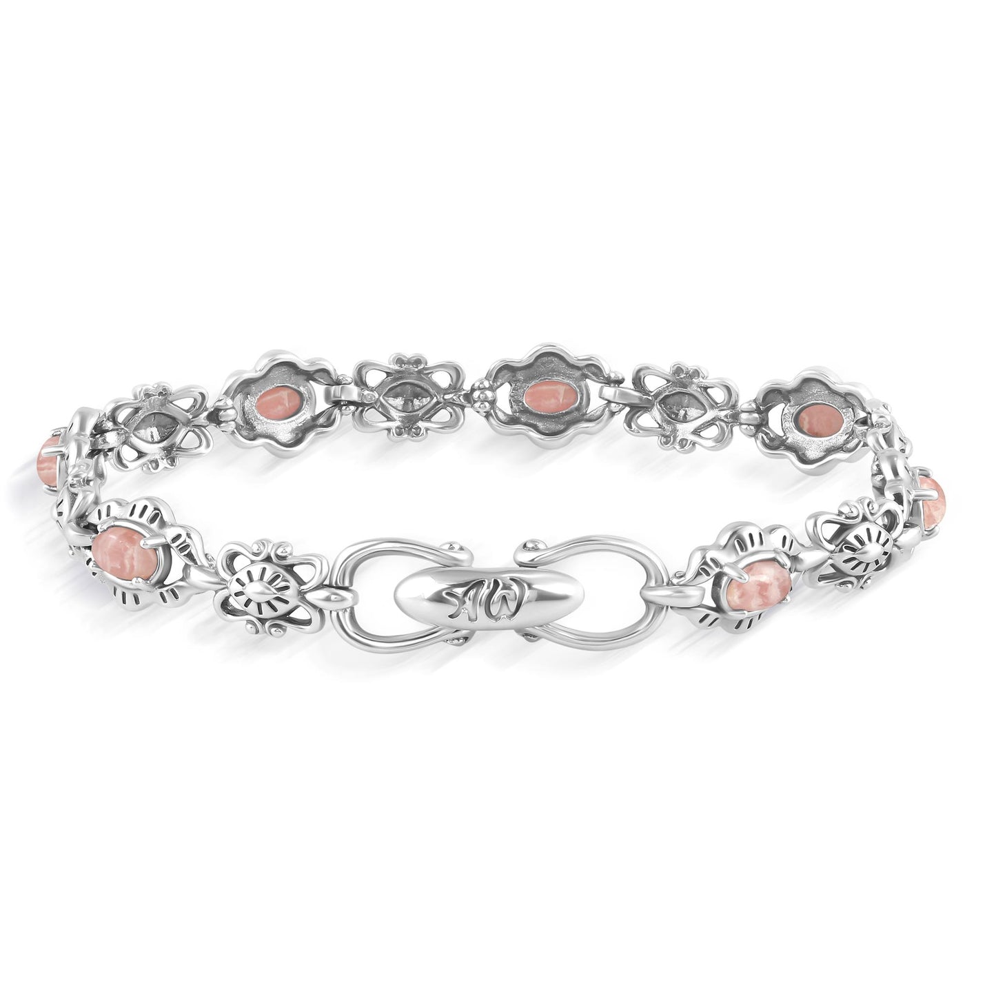 Sterling Silver Rhodochrosite Concha Link Bracelet