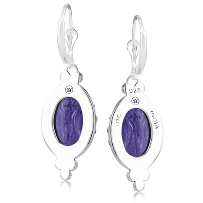 EXCLUSIVELY OURS! Sterling Silver Charoite Crown Detail Lever Back Earrings