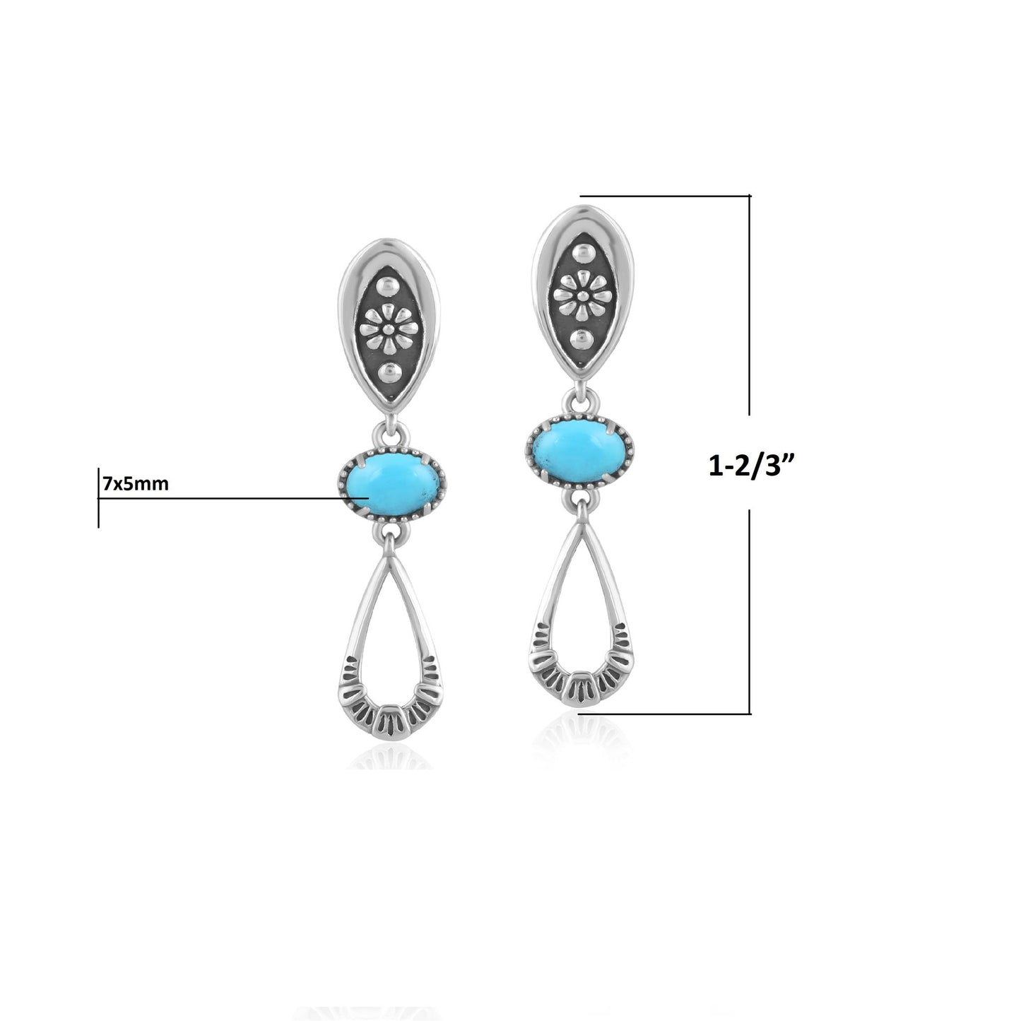 Sterling Silver Sleeping Beauty Turqoise Teardrop Double Loop Gemstone Earrings 