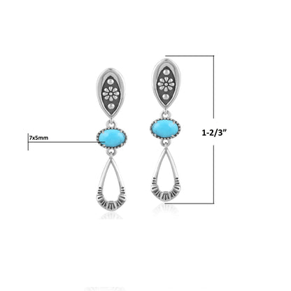 Sterling Silver Sleeping Beauty Turqoise Teardrop Double Loop Gemstone Earrings 