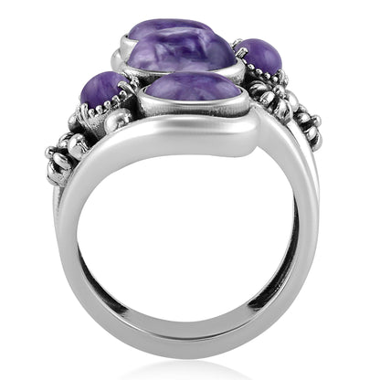 Sterling Silver Charoite Freeform Bypass Ring