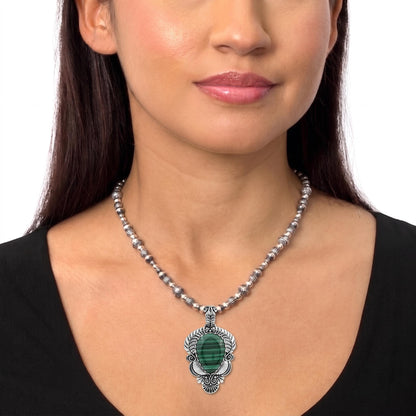 Sterling Silver Malachite Pear Gemstone Leaf Pendant Enhancer 