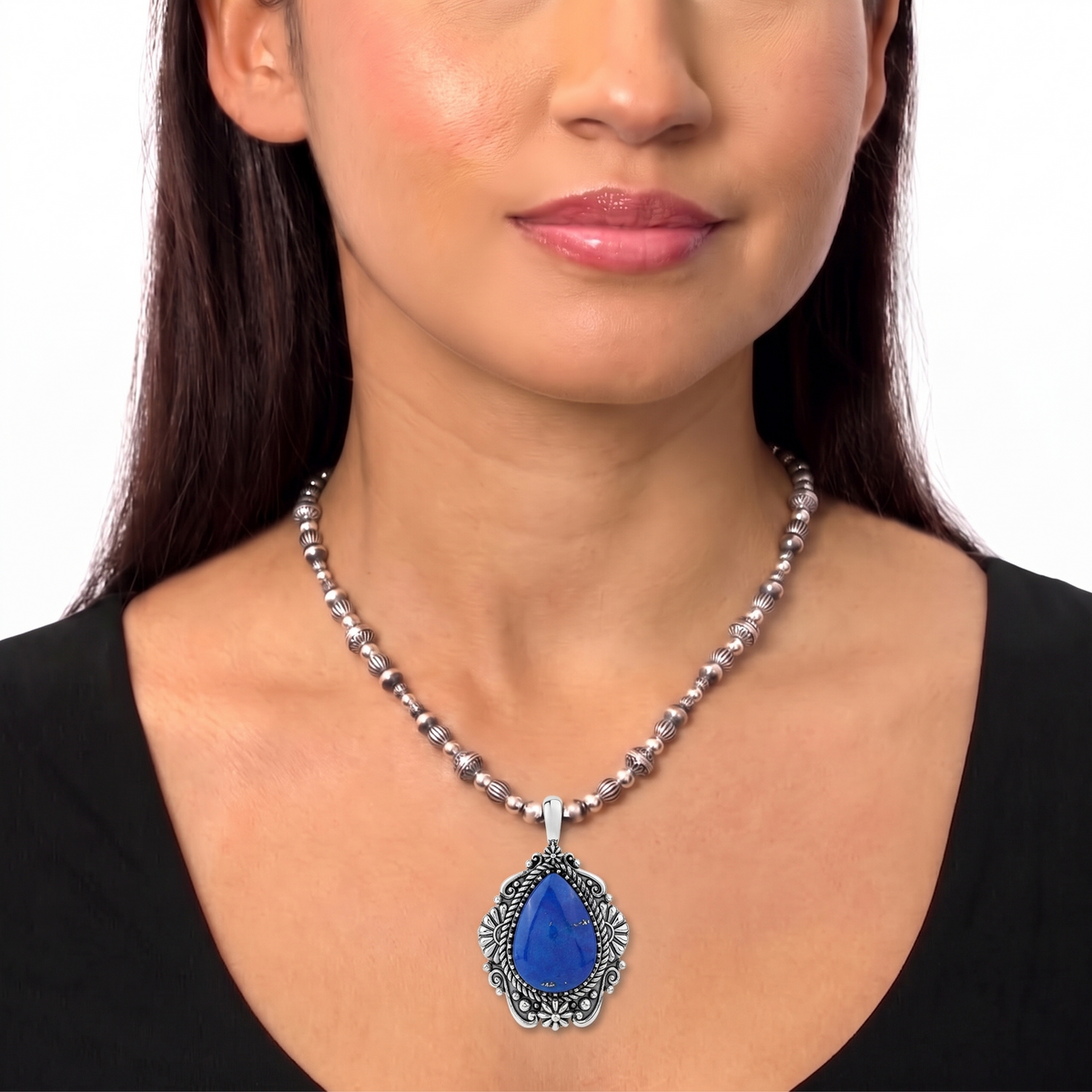 Sterling Silver Lapis Oval Gemstone Concha Pendant Enhancer 