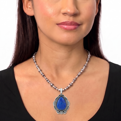 Sterling Silver Lapis Oval Gemstone Concha Pendant Enhancer 