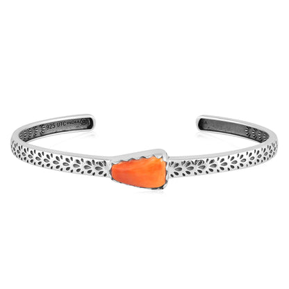 EXCLUSIVELY OURS! Sterling Silver Orange Spiny Oyster Fancy Cut Stackable Cuff Bracelet, Sizes Small to Large