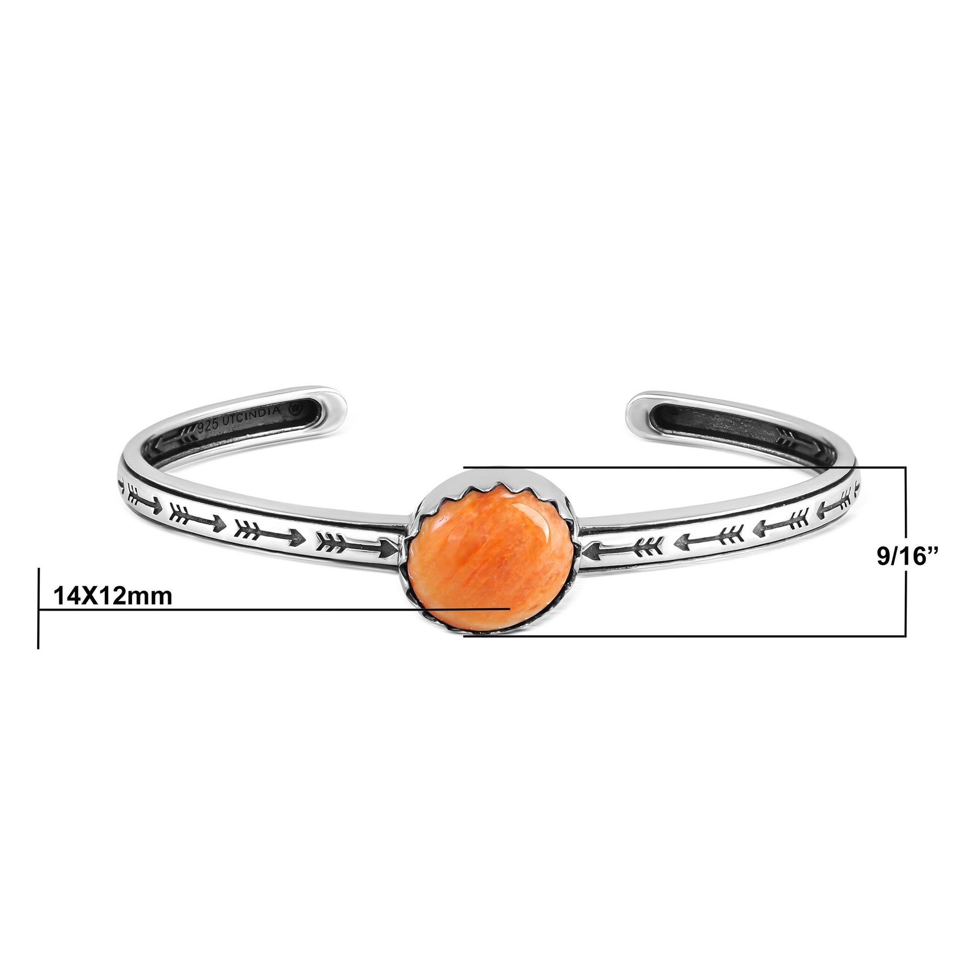 Sterling Silver Orange Spiny Oyster Oval Cut Stackable Cuff Bracelet, Sizes Small to Large