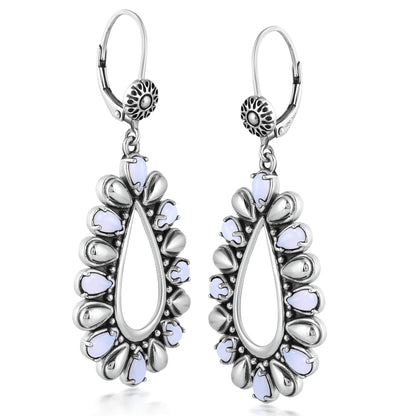 Sterling Silver Blue Lace Agate Open Teardrop Pear-Cut Dangle Earrings