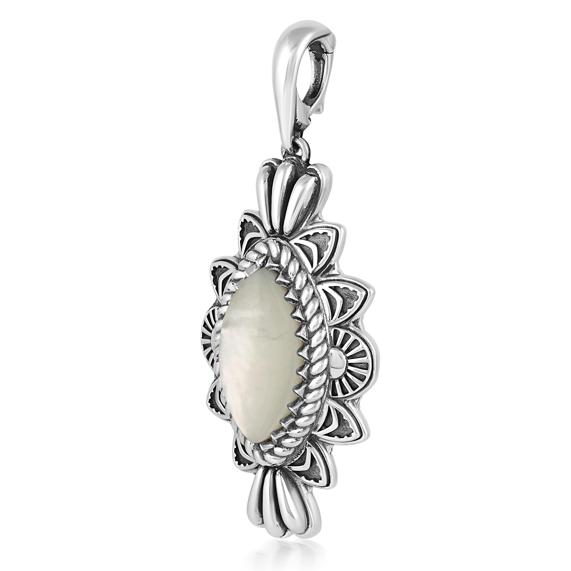  Sterling Silver White Mother of Pearl Marquise Cut Gemstone Pendant Enhancer