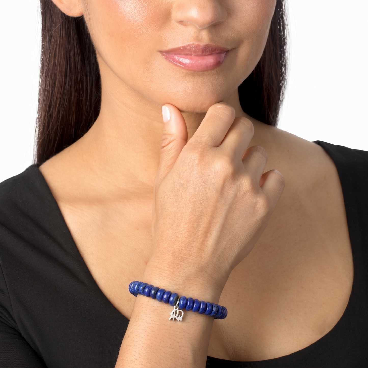 Sterling Silver Lapis Bead Stretch Bracelet