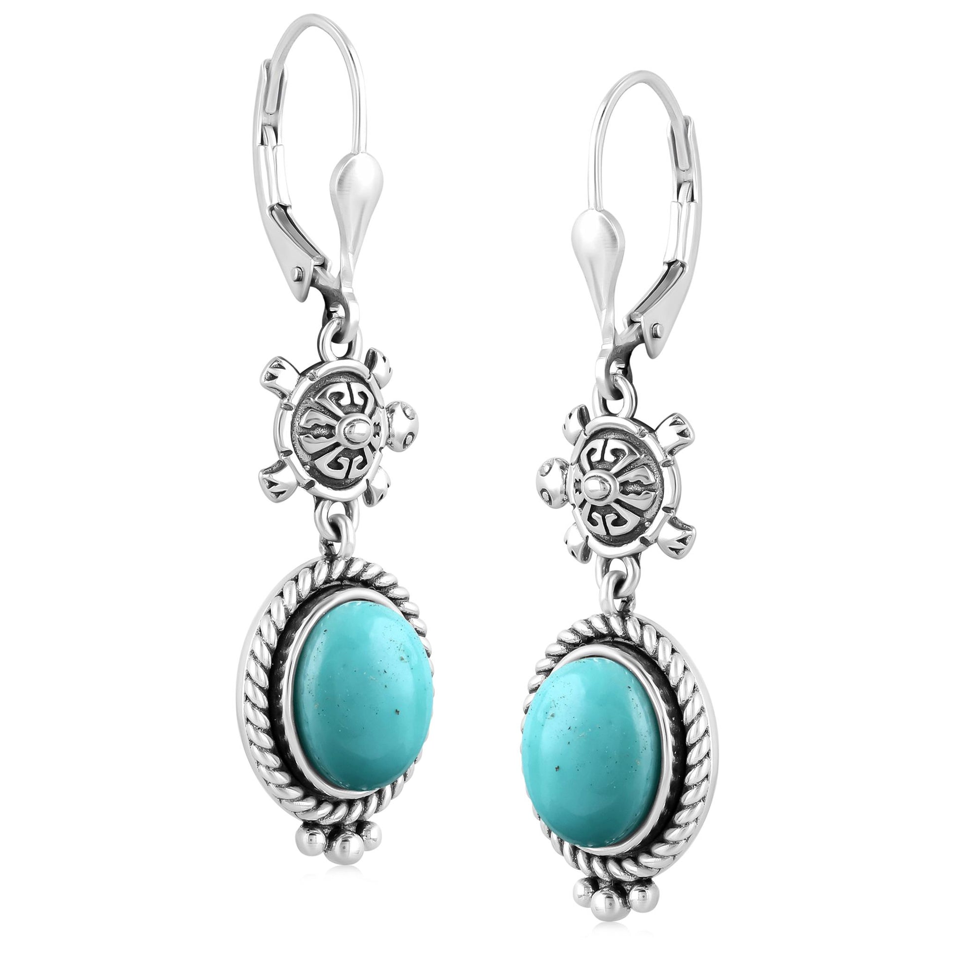 LIMITED EDITION! Sterling Silver Kingman Turquoise Turtle Drop and Dangle Earrings