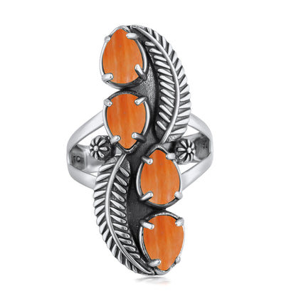 EXCLUSIVELY OURS! Sterling Silver Orange Spiny Oyster Elongated Leaf Ring